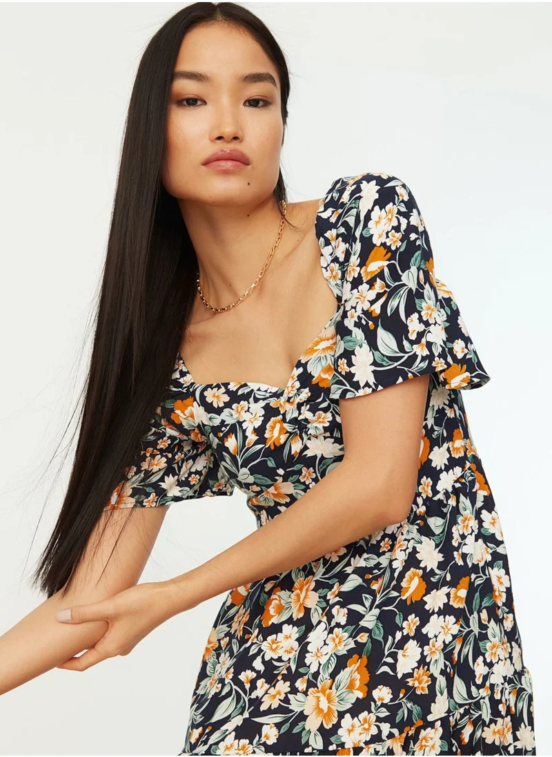 trendyol Floral Print Square Neck Dress