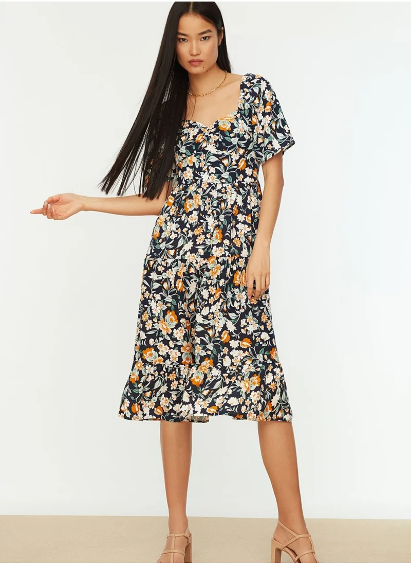 trendyol Floral Print Square Neck Dress
