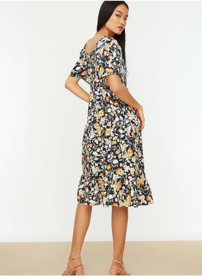 trendyol Floral Print Square Neck Dress