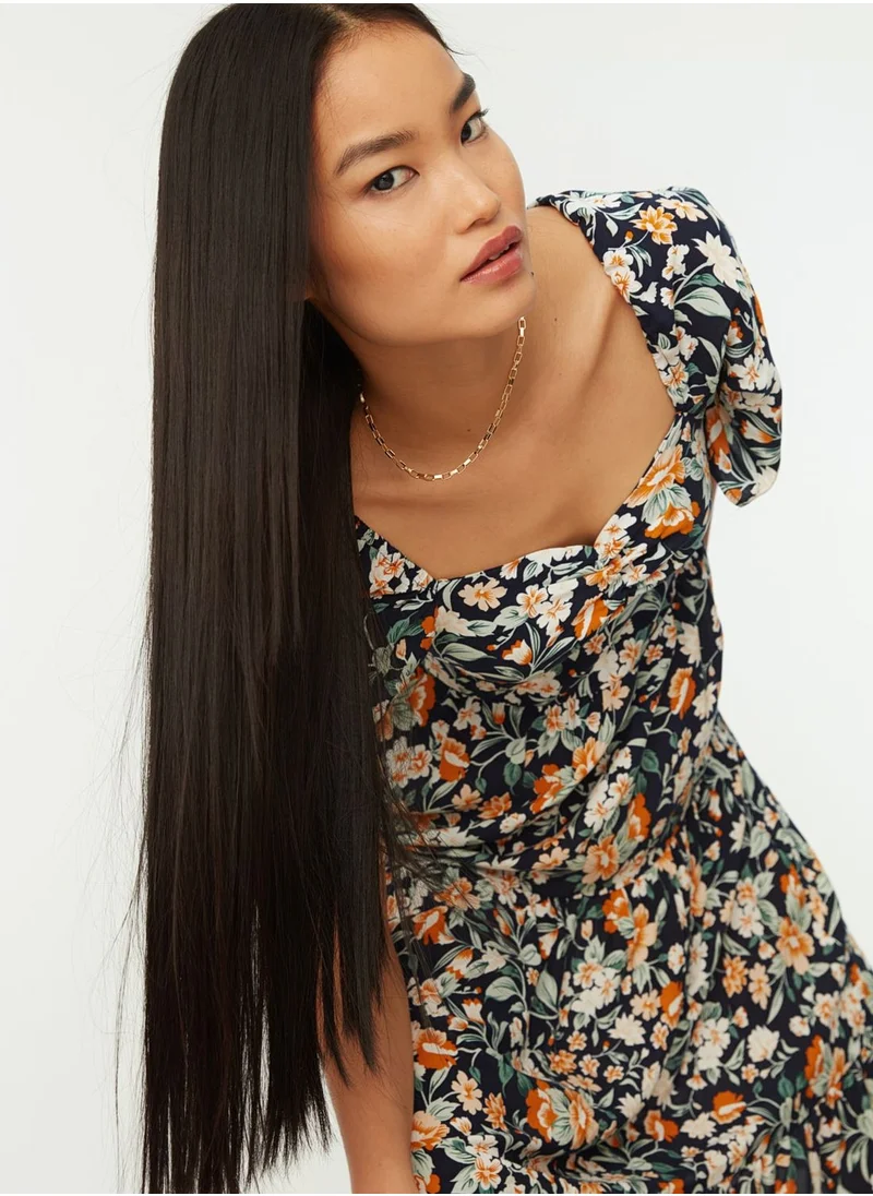 trendyol Floral Print Square Neck Dress