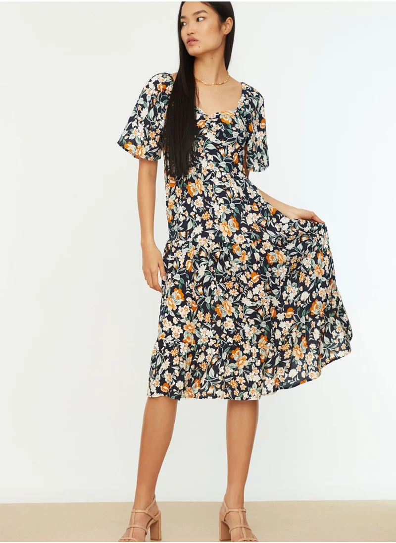 trendyol Floral Print Square Neck Dress