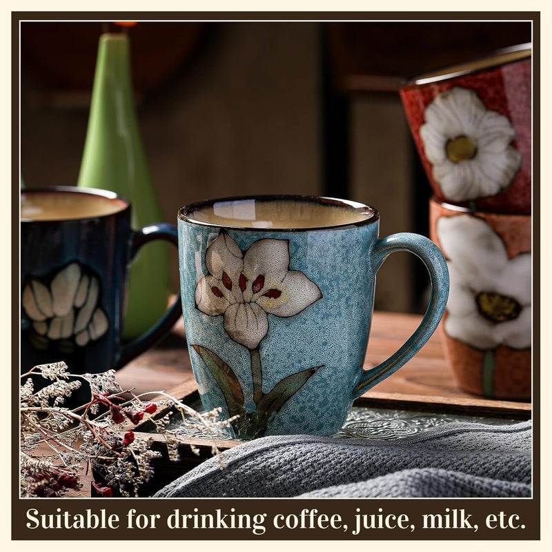 Maxdot 6 Pack 12oz Ceramic Coffee Mugs Sets Glazing Process Cappuccino Mug Floral Ceramic Tea Cups Birthday Gift Porcelain Cup for Coffee Cocoa Tea Latte Kitchen Cafe Dishwasher and Microwave Safe - Image 3
