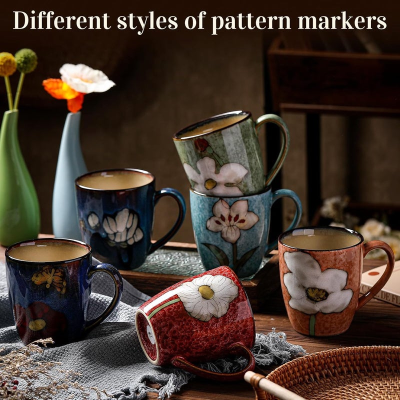 Maxdot 6 Pack 12oz Ceramic Coffee Mugs Sets Glazing Process Cappuccino Mug Floral Ceramic Tea Cups Birthday Gift Porcelain Cup for Coffee Cocoa Tea Latte Kitchen Cafe Dishwasher and Microwave Safe - Image 5