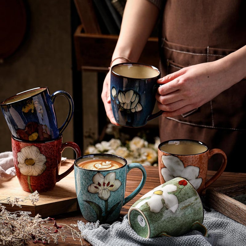 Maxdot 6 Pack 12oz Ceramic Coffee Mugs Sets Glazing Process Cappuccino Mug Floral Ceramic Tea Cups Birthday Gift Porcelain Cup for Coffee Cocoa Tea Latte Kitchen Cafe Dishwasher and Microwave Safe - Image 4
