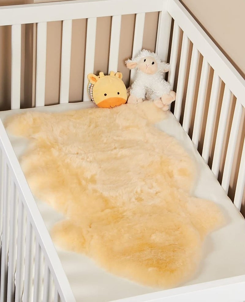HUAHOO Premium Baby Sheepskin Rug Babycare Nursery Rug 100% Natural Lambskin Blanket Short-Shorn Wool Sleep Pad Medical Sheepskin Hospital Bed Mattress Topper (Beige, Single Pelt 2.5ft x 3.5ft) - Image 5