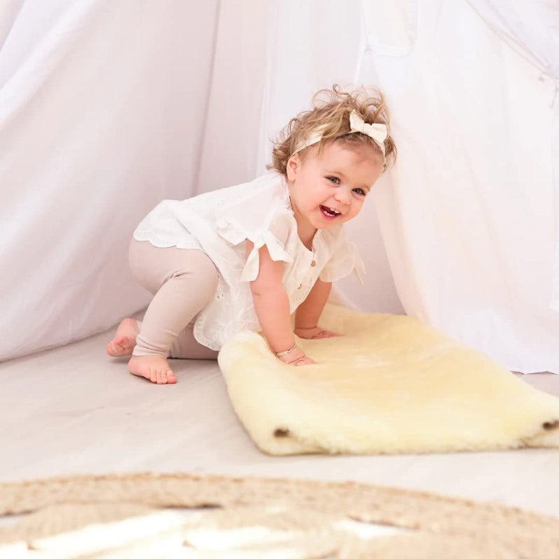 HUAHOO Premium Baby Sheepskin Rug Babycare Nursery Rug 100% Natural Lambskin Blanket Short-Shorn Wool Sleep Pad Medical Sheepskin Hospital Bed Mattress Topper (Beige, Single Pelt 2.5ft x 3.5ft) - Image 4
