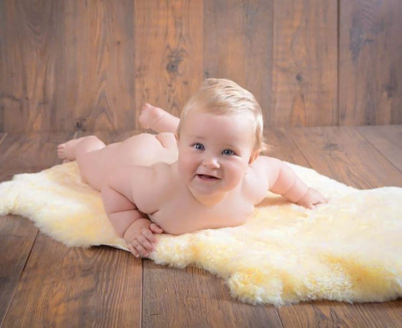 HUAHOO Premium Baby Sheepskin Rug Babycare Nursery Rug 100% Natural Lambskin Blanket Short-Shorn Wool Sleep Pad Medical Sheepskin Hospital Bed Mattress Topper (Beige, Single Pelt 2.5ft x 3.5ft) - Image 1