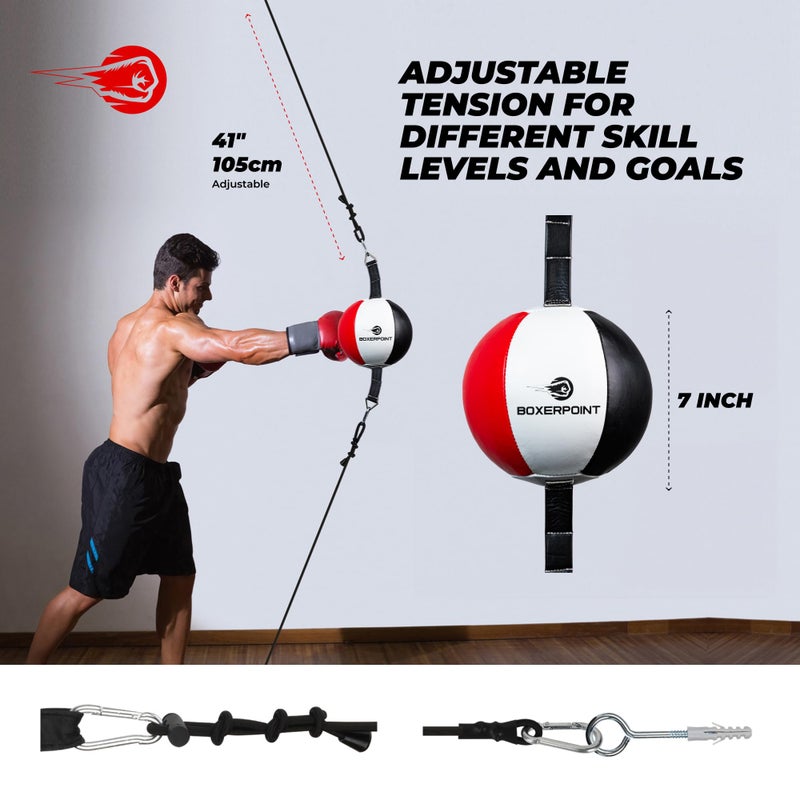 Boxerpoint Double End Bag for Boxing – Premium Punching Bag for Adults – Durable PU Leather Material & Adjustable Cords – Double End Bag Boxing Equipment for Training at Home & Gym (Sphere) - Image 5
