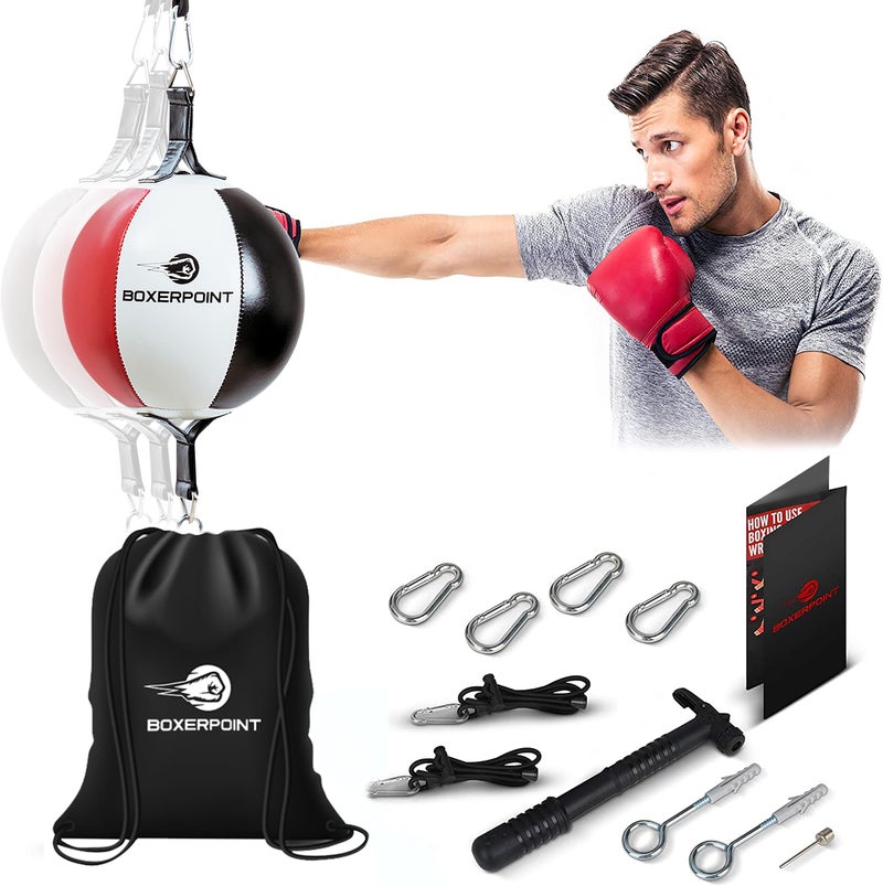 Boxerpoint Double End Bag for Boxing – Premium Punching Bag for Adults – Durable PU Leather Material & Adjustable Cords – Double End Bag Boxing Equipment for Training at Home & Gym (Sphere) - Image 1