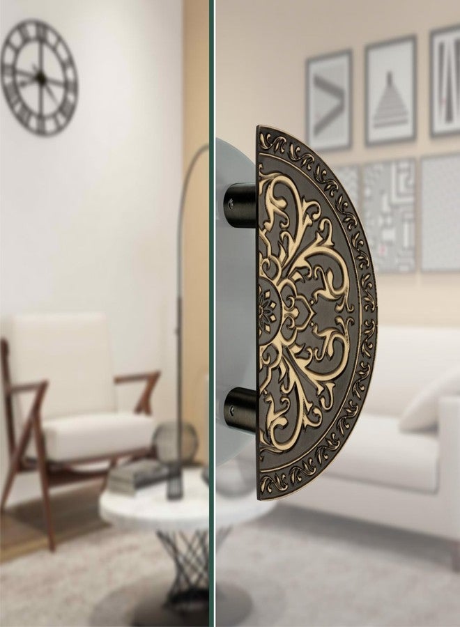 DEVDECOR Antique Half-Moon Brass Door Pull Handles for Double Doors - Vintage Floral Carving - Decorative Traditional Design for Main & Interior Doors - Image 4
