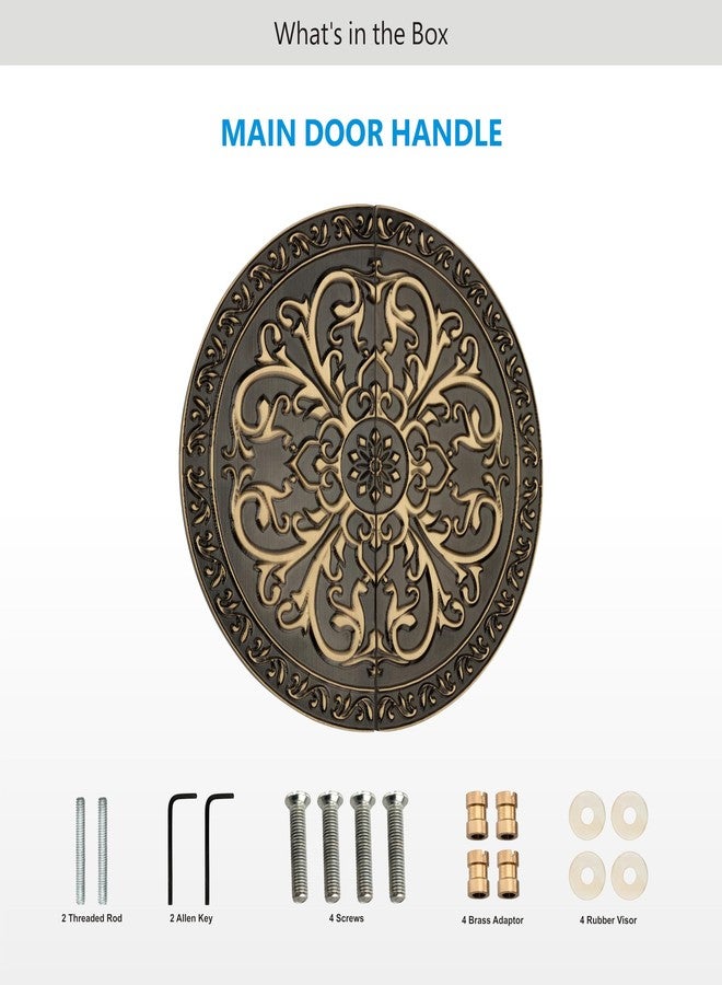 DEVDECOR Antique Half-Moon Brass Door Pull Handles for Double Doors - Vintage Floral Carving - Decorative Traditional Design for Main & Interior Doors - Image 3