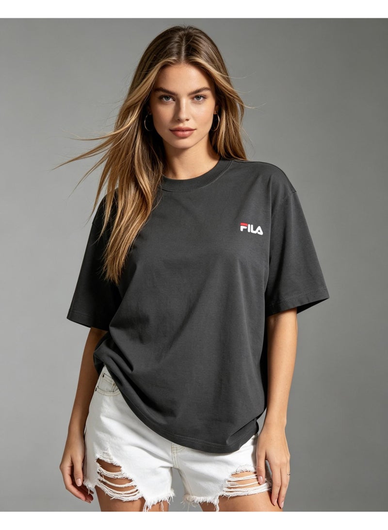 FILA classic round neck short sleeve loose shoulder cotton unisex T-shirt casual Joker top - Image 2