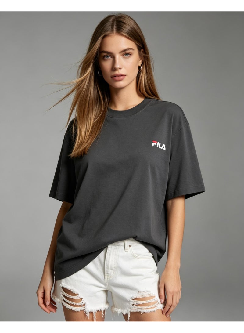 FILA classic round neck short sleeve loose shoulder cotton unisex T-shirt casual Joker top - Image 5