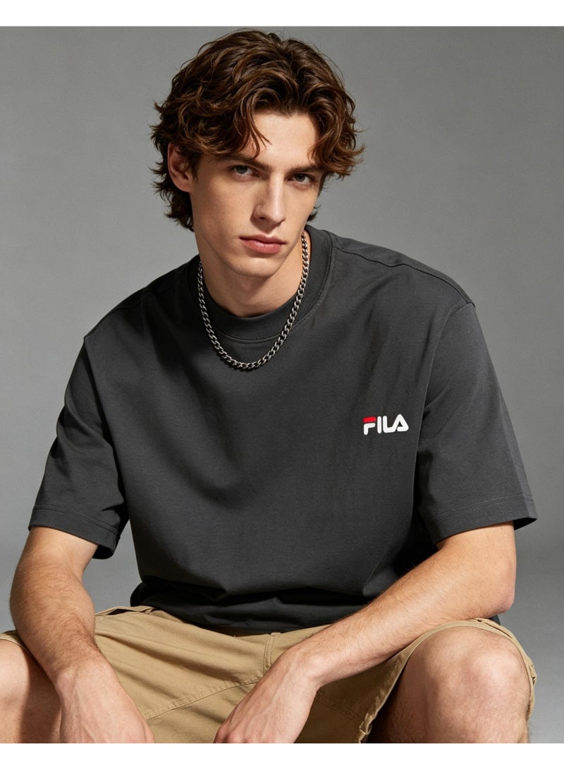 FILA classic round neck short sleeve loose shoulder cotton unisex T-shirt casual Joker top - Image 1