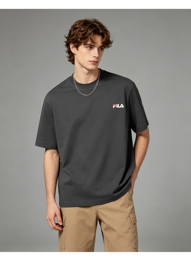 FILA classic round neck short sleeve loose shoulder cotton unisex T-shirt casual Joker top - Image 4