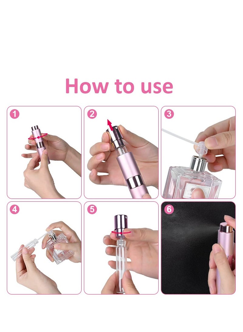 RTYY 2 قطعة بخاخ عطر صغير محمول، بخاخات عطر 8 مل قابلة لإعادة التعبئة زجاجات بخاخ عطر للسفر مع قمع ومضخة إعادة تعبئة للسفر والعطلات - Image 3