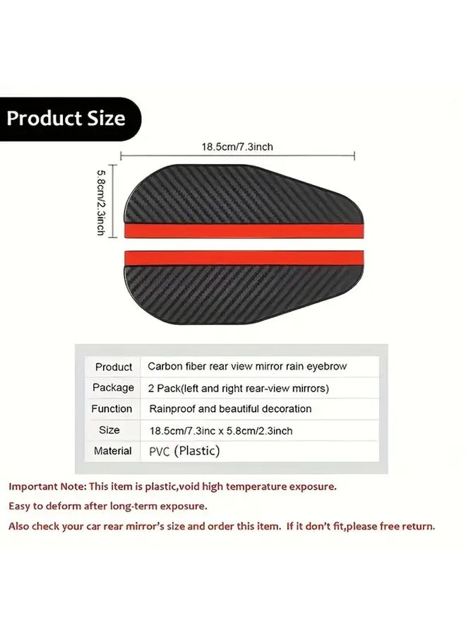 Carbon Fiber Textured Car Rearview Mirror Rain Guards 2pcs - Image 2