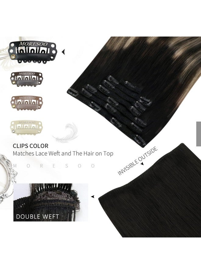 Moresoo Balayage Clip In Hair Extensions Human Hair 22 Inch Clip On Hair Extensions Ombre Black To Brown With Caramel Blonde Double Weft Clip In Extensions Human Hair Full Head 7Pieces 120Grams - Image 4