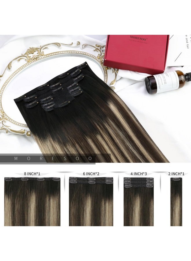 Moresoo Balayage Clip In Hair Extensions Human Hair 22 Inch Clip On Hair Extensions Ombre Black To Brown With Caramel Blonde Double Weft Clip In Extensions Human Hair Full Head 7Pieces 120Grams - Image 3