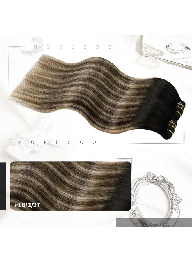 Moresoo Balayage Clip In Hair Extensions Human Hair 22 Inch Clip On Hair Extensions Ombre Black To Brown With Caramel Blonde Double Weft Clip In Extensions Human Hair Full Head 7Pieces 120Grams - Image 2