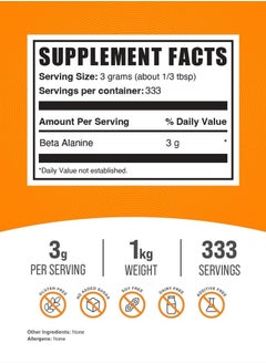 BULKSUPPLEMENTS.COM Beta Alanine Powder - Beta Alanine Supplement, Beta Alanine Pre Workout, Beta Alanine 3000mg - Unflavored & Gluten Free, 3g per Serving, 1kg (2.2 lbs) (Pack of 1)  - Image 2