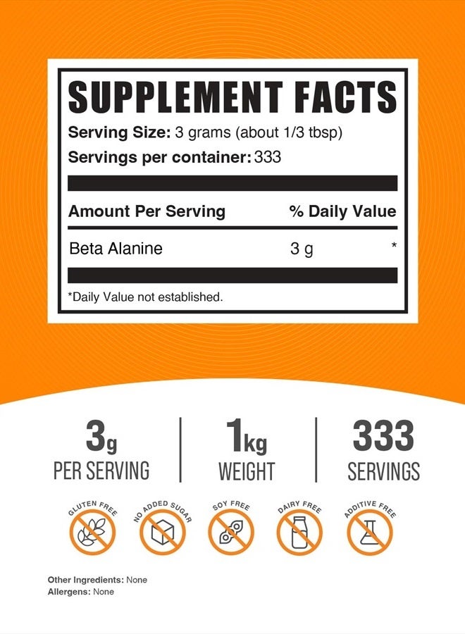 BULKSUPPLEMENTS.COM Beta Alanine Powder - Beta Alanine Supplement, Beta Alanine Pre Workout, Beta Alanine 3000mg - Unflavored & Gluten Free, 3g per Serving, 1kg (2.2 lbs) (Pack of 1) - Image 2