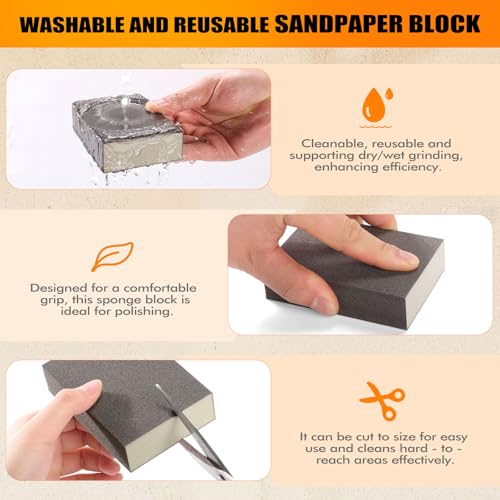 POLIWELL Extra Fine (400 Grit) Manual Sanding Sponge Sheet Kitchen Polishing Grinding Abrasive Sponge Block 4-Inch, 4-Pack - Image 4