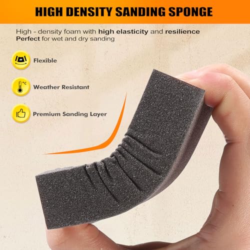 POLIWELL Extra Fine (400 Grit) Manual Sanding Sponge Sheet Kitchen Polishing Grinding Abrasive Sponge Block 4-Inch, 4-Pack - Image 3