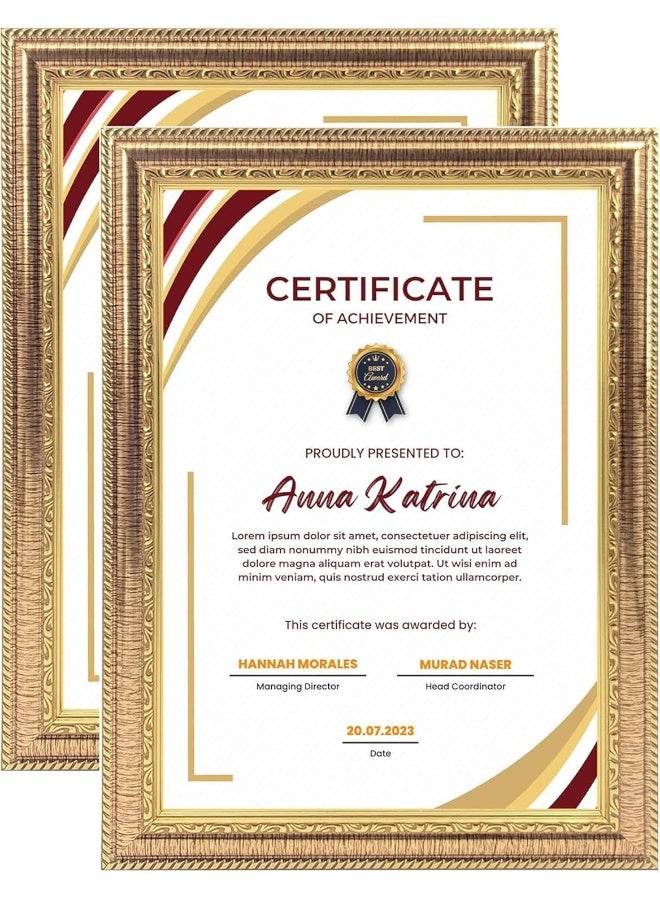 Decorhills DECORHILLS FRAMES & DECOR A4 Classic Design Certificate – Wall Mount Tabletop Display, Gold, size 25.5x34.2cm Pack of 2  - Image 1