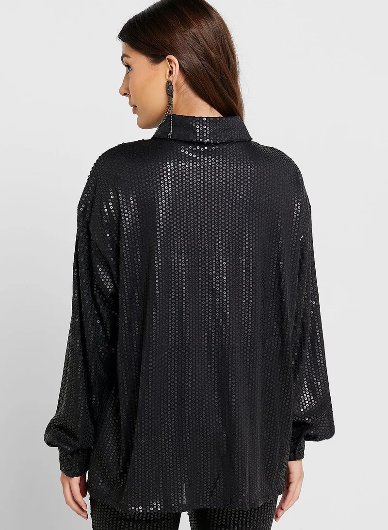 GLAMOROUS Sequin Detail Button Down Shirt
