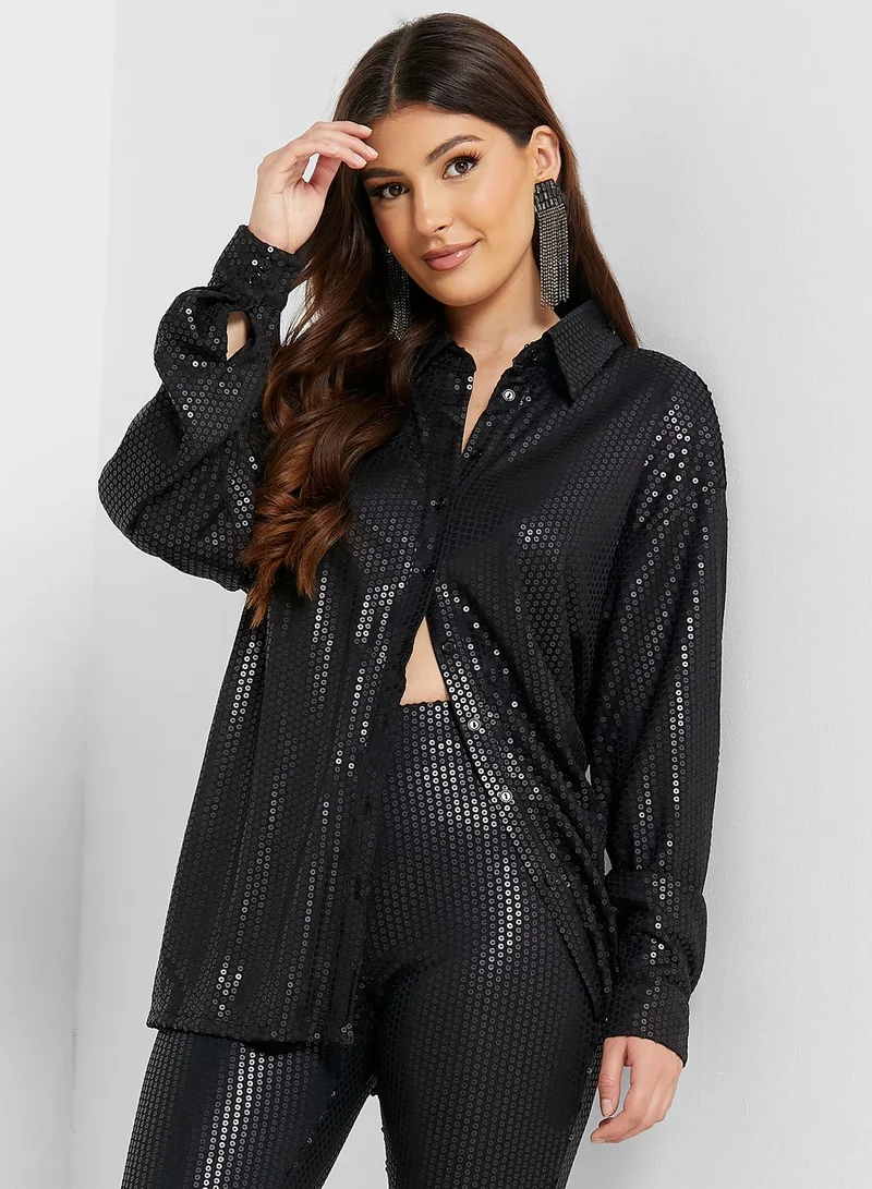 GLAMOROUS Sequin Detail Button Down Shirt