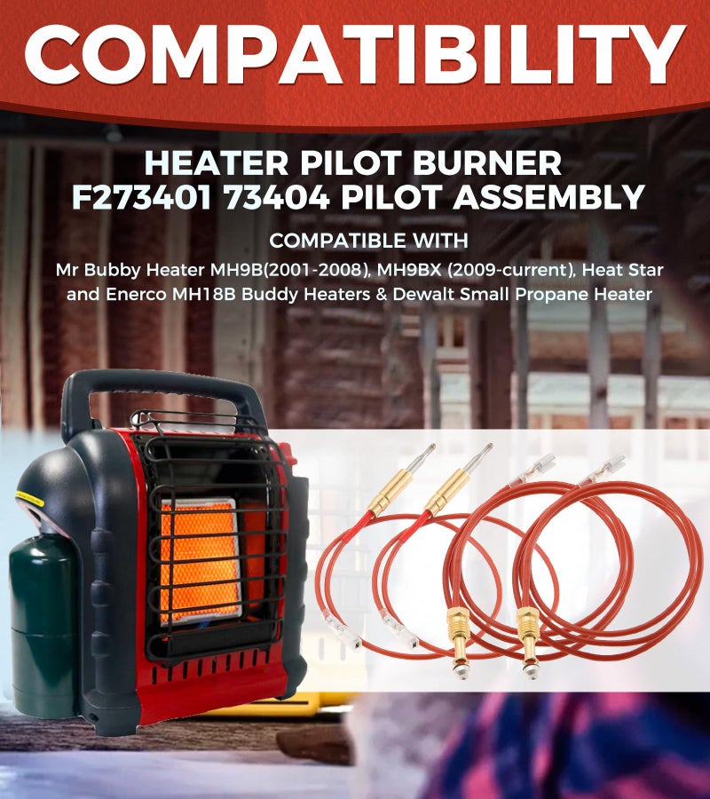 Lemfema F273401 73404 Pilot Assembly Propane Natural Gas Thermocouple Replacement for Mr Bubby Heater Pilot Burner MH9B MH9BX MH18B, Compatible for Dewalt Small Propane Heater MH9B MH9BX MH18B - Image 5