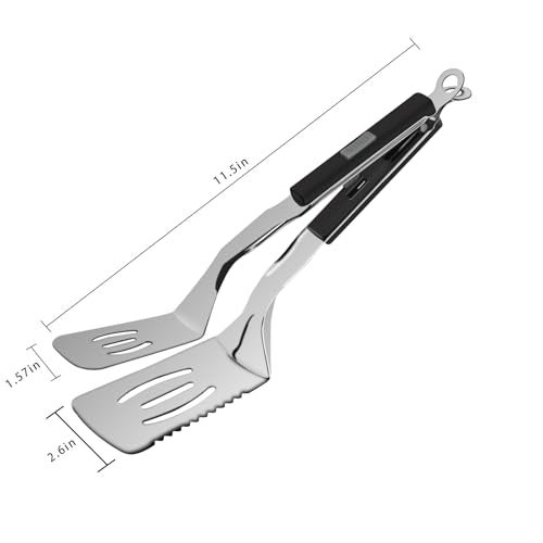 Limitliho 11.5-inch Stainless Steel Tongs for Cooking – Versatile Metal Spatula Tongs for Flipping, Picking Up, Cutting, and Stir-Frying Meats and Other Foods. Kitchen Tongs Durable and Multifunctional.(Black) - Image 5