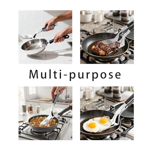 Limitliho 11.5-inch Stainless Steel Tongs for Cooking – Versatile Metal Spatula Tongs for Flipping, Picking Up, Cutting, and Stir-Frying Meats and Other Foods. Kitchen Tongs Durable and Multifunctional.(Black) - Image 3