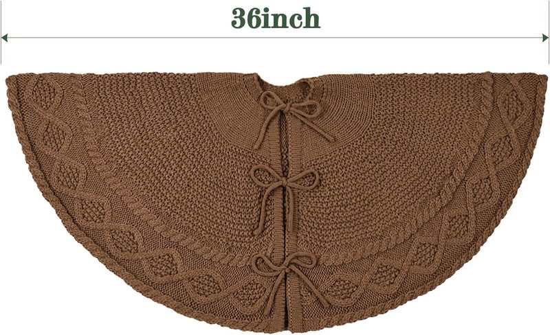 LimBridge 36 inch Christmas Tree Skirt: Pencil Tree Skirt for 6ft Tree, Diamond Edge Knit Small Western Brown Tree Skirt, Vintage Tree Skirts, Rustic Farmhouse Christmas Decorations - Image 3