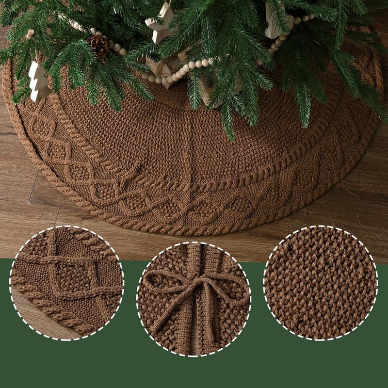 LimBridge 36 inch Christmas Tree Skirt: Pencil Tree Skirt for 6ft Tree, Diamond Edge Knit Small Western Brown Tree Skirt, Vintage Tree Skirts, Rustic Farmhouse Christmas Decorations - Image 5