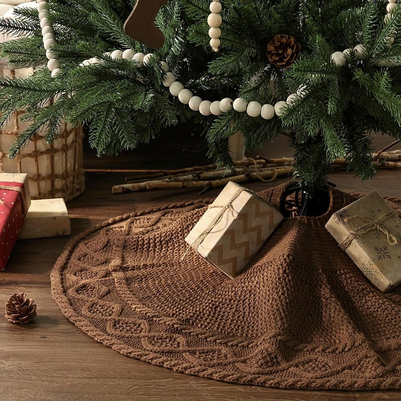 LimBridge 36 inch Christmas Tree Skirt: Pencil Tree Skirt for 6ft Tree, Diamond Edge Knit Small Western Brown Tree Skirt, Vintage Tree Skirts, Rustic Farmhouse Christmas Decorations - Image 2
