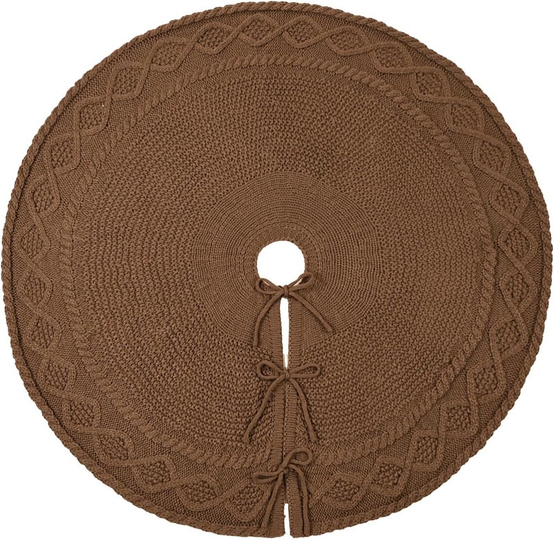 LimBridge 36 inch Christmas Tree Skirt: Pencil Tree Skirt for 6ft Tree, Diamond Edge Knit Small Western Brown Tree Skirt, Vintage Tree Skirts, Rustic Farmhouse Christmas Decorations - Image 4