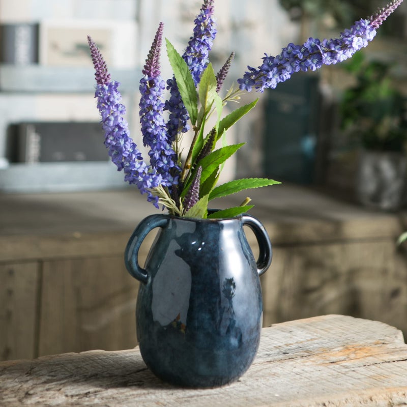 Tanvecle Blue Ceramic Vase with 2 Handles  Modern Farmhouse Vase for Home Decor  Rustic Terracotta Vase  Decorative Pottery Flower Vase  Clay Small Vase  Centerpieces for Dining Table - 7 Inch Tall - Image 2