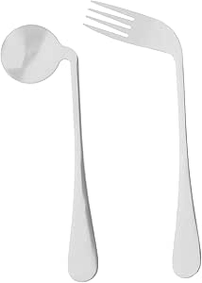 Stainless Steel Curved Fork Spoon for Right Handed Elderly Non Slip Grip - Image 1