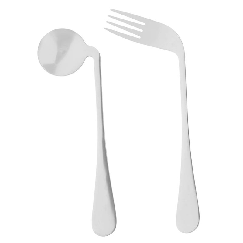 Stainless Steel Curved Fork Spoon for Right Handed Elderly Non Slip Grip - Image 2