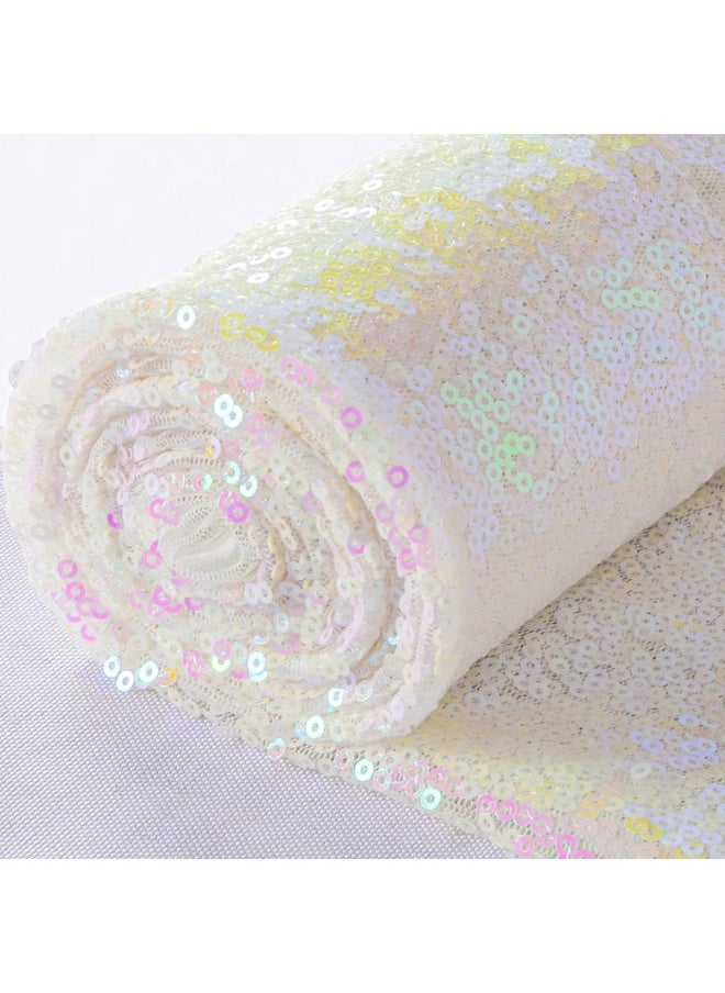 ShinyBeauty Sequin Fabric By The Yard Iridescent White Sparkly Glilz Sequin Fabric For Wedding/Dessert Table Fabric Xmas Tree Decorations 50Inch Width More Colors Option(3 Feet 1 Yard)  - Image 1