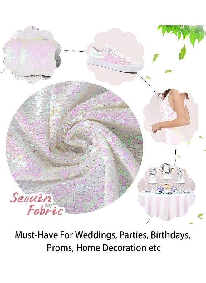 ShinyBeauty Sequin Fabric By The Yard Iridescent White Sparkly Glilz Sequin Fabric For Wedding/Dessert Table Fabric Xmas Tree Decorations 50Inch Width More Colors Option(3 Feet 1 Yard)  - Image 4