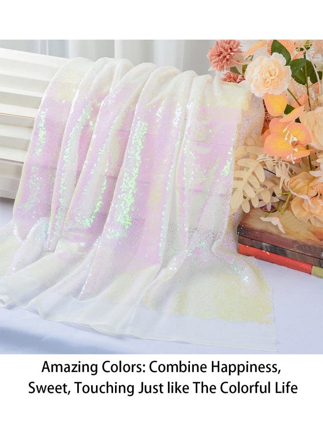 ShinyBeauty Sequin Fabric By The Yard Iridescent White Sparkly Glilz Sequin Fabric For Wedding/Dessert Table Fabric Xmas Tree Decorations 50Inch Width More Colors Option(3 Feet 1 Yard)  - Image 3