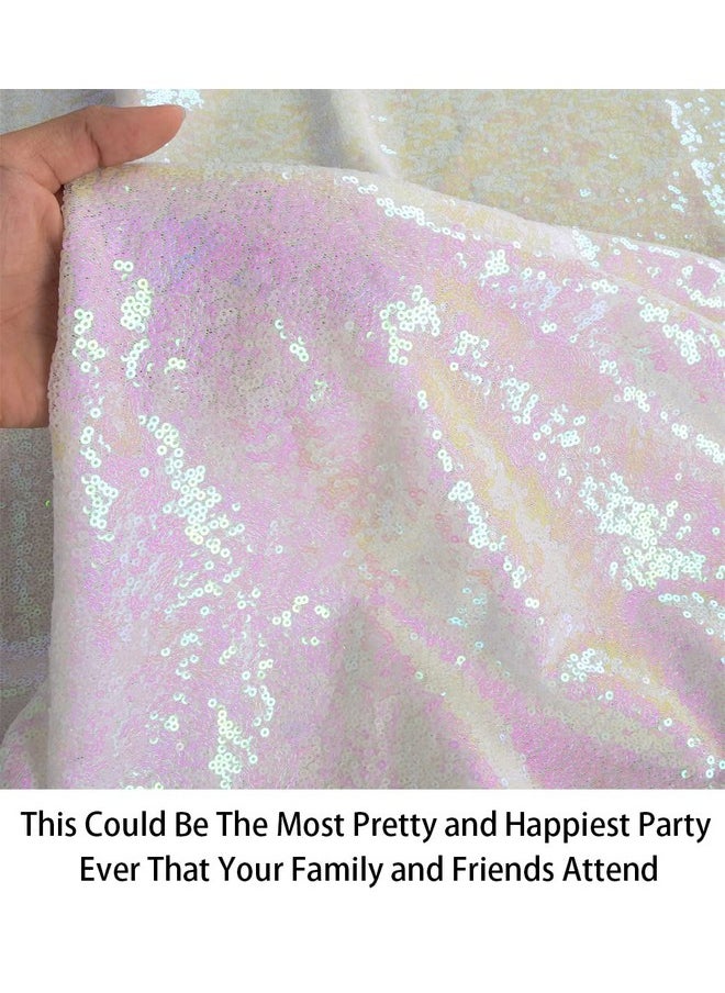 ShinyBeauty Sequin Fabric By The Yard Iridescent White Sparkly Glilz Sequin Fabric For Wedding/Dessert Table Fabric Xmas Tree Decorations 50Inch Width More Colors Option(3 Feet 1 Yard)  - Image 2
