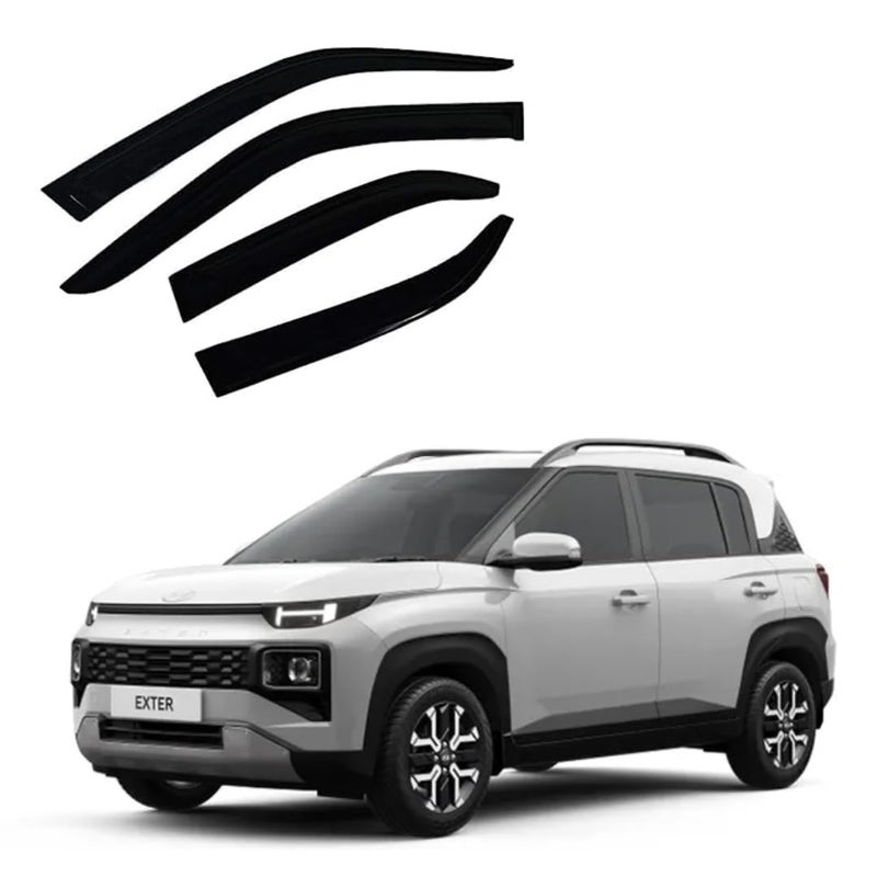 Premium Non-Breakable Car Window Door Visor/Rain Guard/Wind Deflector Compatible for (Hyundai Exter (Set of 4))