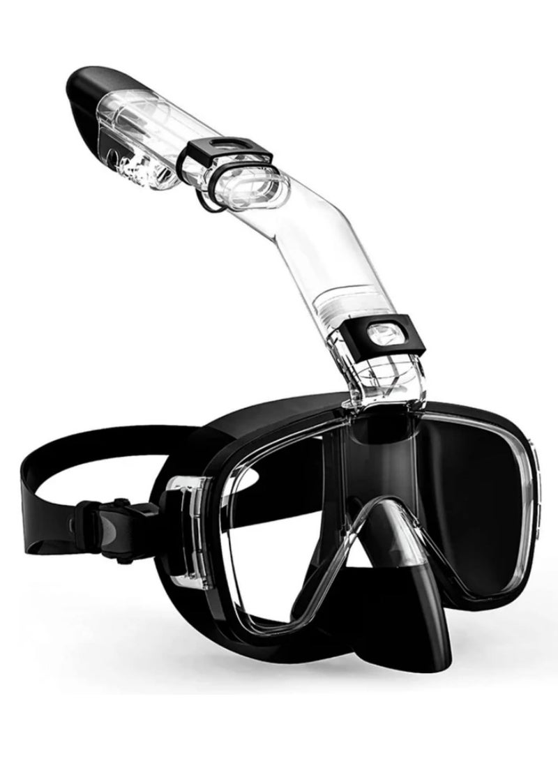Generic Foldable Anti Fog Snorkel Mask Set with Full Dry Top System for Professional Snorkeling Free Swim Gear for Adults and Kids Diving Masks L/XL (13.5x12 cm) - Image 1