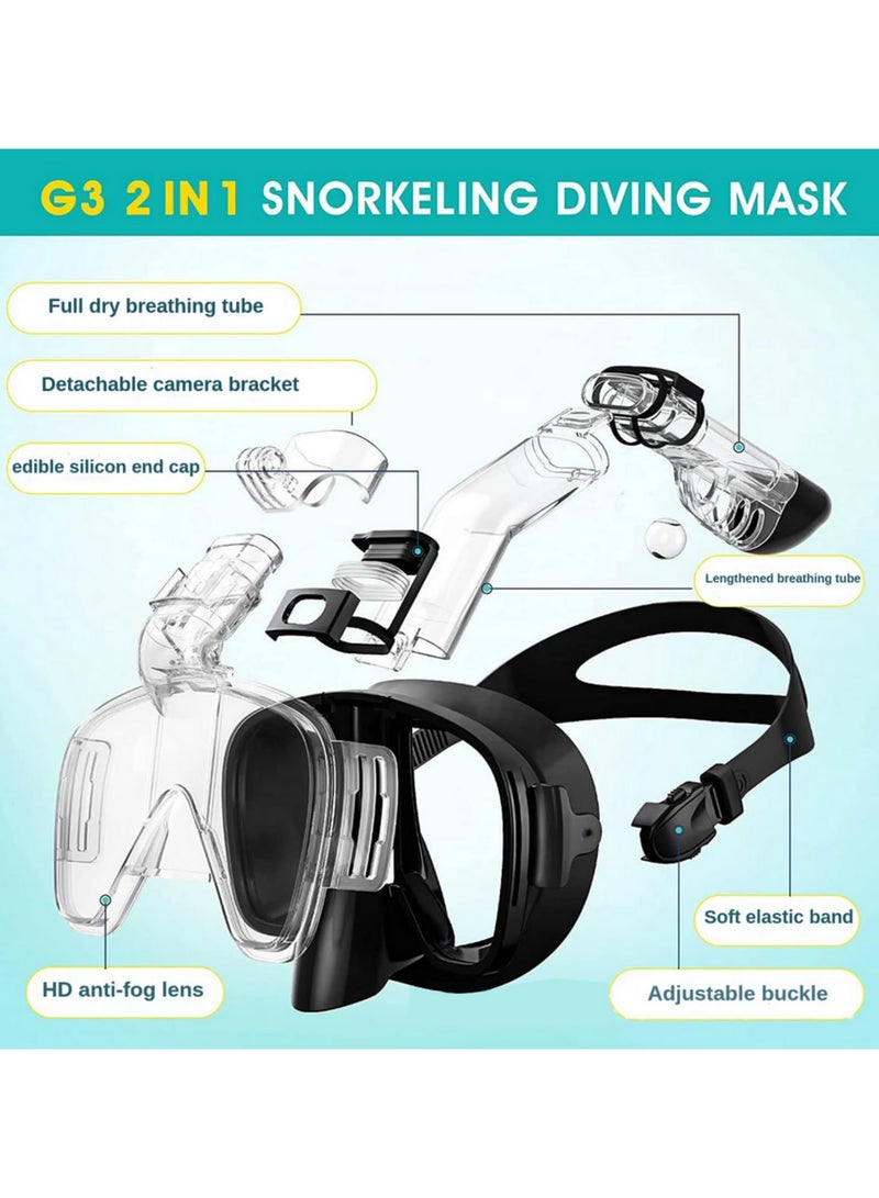 Generic Foldable Anti Fog Snorkel Mask Set with Full Dry Top System for Professional Snorkeling Free Swim Gear for Adults and Kids Diving Masks L/XL (13.5x12 cm) - Image 2