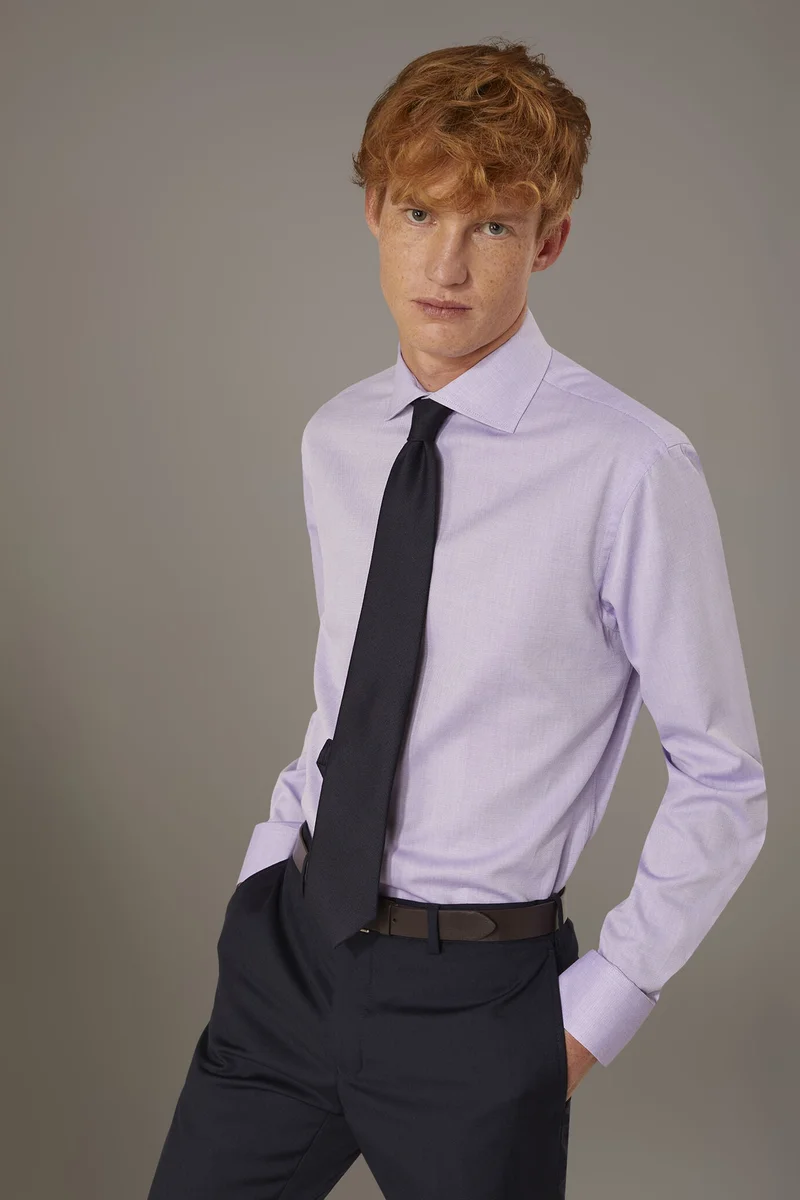 Classic shirt with french collar classic fit dobby fabric - Lilac
