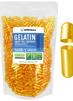 XPRS Nutra Size 1 Empty Capsules - 1000 Count Empty Gelatin Capsules - Empty Pill Capsules - DIY Capsule Filling - Pure Bovine Pill Capsules Empty Gel Caps (Gold)  - Image 1
